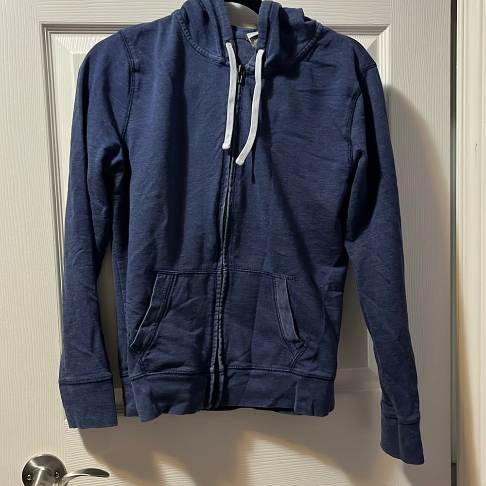 Women's Sweatshirt Hoodie Kangaroo Pockets Zipper Denim Blue MediumLarge Mossimo